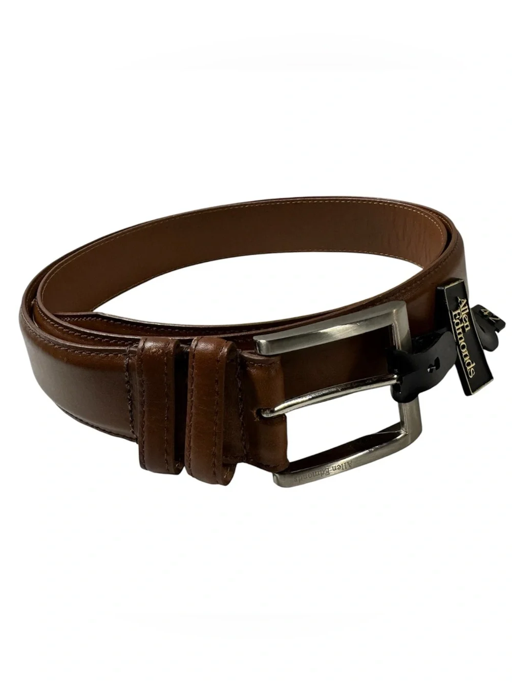 Allen Edmonds Brown Leather Belt Silver Tone Buckle 39590 Size 42 NEW